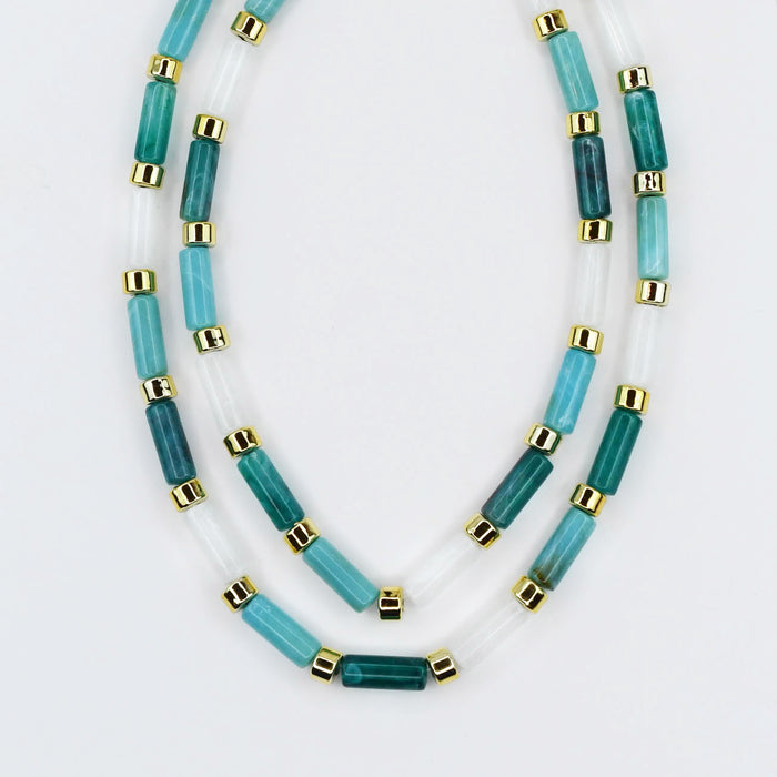 Colorful charms gold necklace featuring gemstone details, layered jewelry design, trendy accessory for women’s jewelry collections, boutique wholesale fashion necklace that is hypoallergenic, tarnish free, and waterproof jewelry with a cute aesthetic statement style