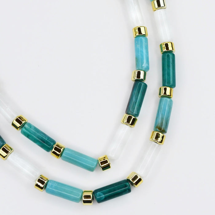 Colorful charms gold necklace featuring gemstone details, layered jewelry design, trendy accessory for women’s jewelry collections, boutique wholesale fashion necklace that is hypoallergenic, tarnish free, and waterproof jewelry with a cute aesthetic statement style