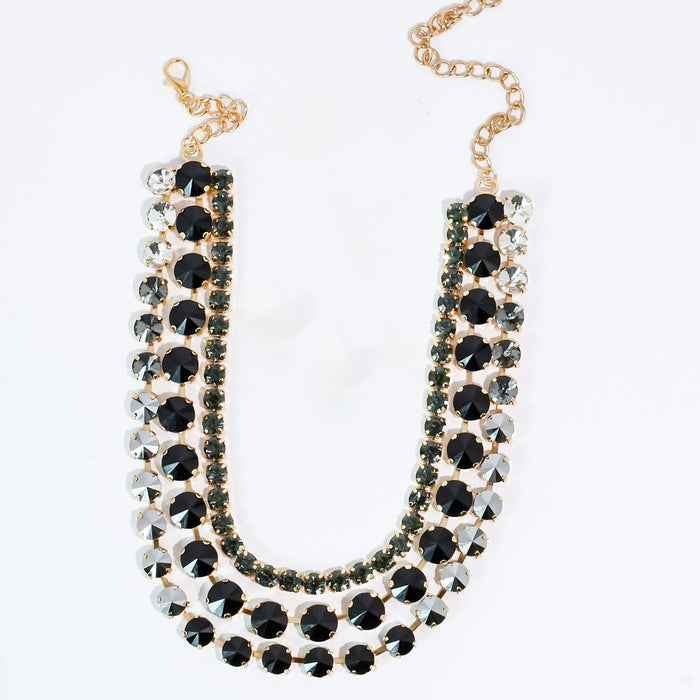 Black Three Strand Crystal Jewelry Set