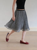 EGGKA black white plaid pleated A-line umbrella skirt small