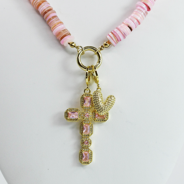 Colorful charms gold necklace featuring gemstone details, layered jewelry design, trendy accessory for women’s jewelry collections, boutique wholesale fashion necklace that is hypoallergenic, tarnish free, and waterproof jewelry with a cute aesthetic statement style