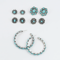 waterproof hypoallergenic silver earrings, tarnish free silver jewelry, dainty silver earrings, silver hoop earrings, handcrafted gemstone silver earrings, boutique wholesale earrings, everyday silver jewelry, high-quality silver earrings,turquoise  silver earrings set