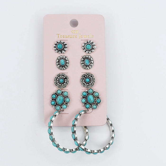 waterproof hypoallergenic silver earrings, tarnish free silver jewelry, dainty silver earrings, silver hoop earrings, handcrafted gemstone silver earrings, boutique wholesale earrings, everyday silver jewelry, high-quality silver earrings,turquoise silver earrings set