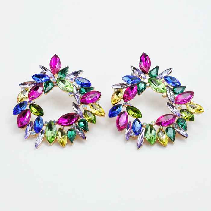 Colorful crystal statement earrings with multicolor beads and sparkling stones, waterproof earrings, tarnish free jewelry, hypoallergenic earrings for sensitive skin, 24k gold dainty earrings, handcrafted gemstone earrings, gold hoop earrings, boutique wholesale earrings, trendy gold jewelry, high quality jewelry gifts