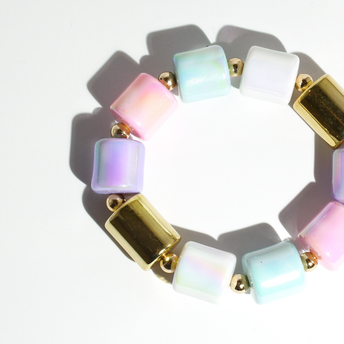 colorful gemstone jewelry, beaded fashion bracelet, gold or silver tone accessory, handcrafted beaded piece, trendy boho chic jewelry, vibrant statement wristwear, artisan handmade design, everyday stackable accessory, fashion jewelry for women, premium jewelry gift idea, boutique style wristwear, elevated modern jewelry