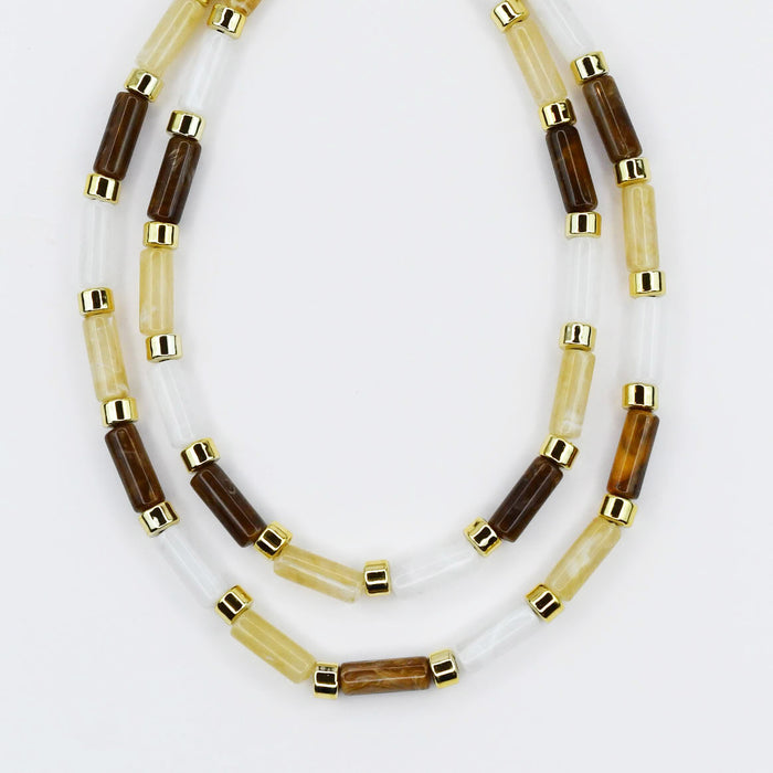 Colorful charms gold necklace featuring gemstone details, layered jewelry design, trendy accessory for women’s jewelry collections, boutique wholesale fashion necklace that is hypoallergenic, tarnish free, and waterproof jewelry with a cute aesthetic statement style