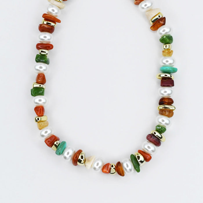 Colorful charms gold necklace featuring gemstone details, layered jewelry design, trendy accessory for women’s jewelry collections, boutique wholesale fashion necklace that is hypoallergenic, tarnish free, and waterproof jewelry with a cute aesthetic statement style
