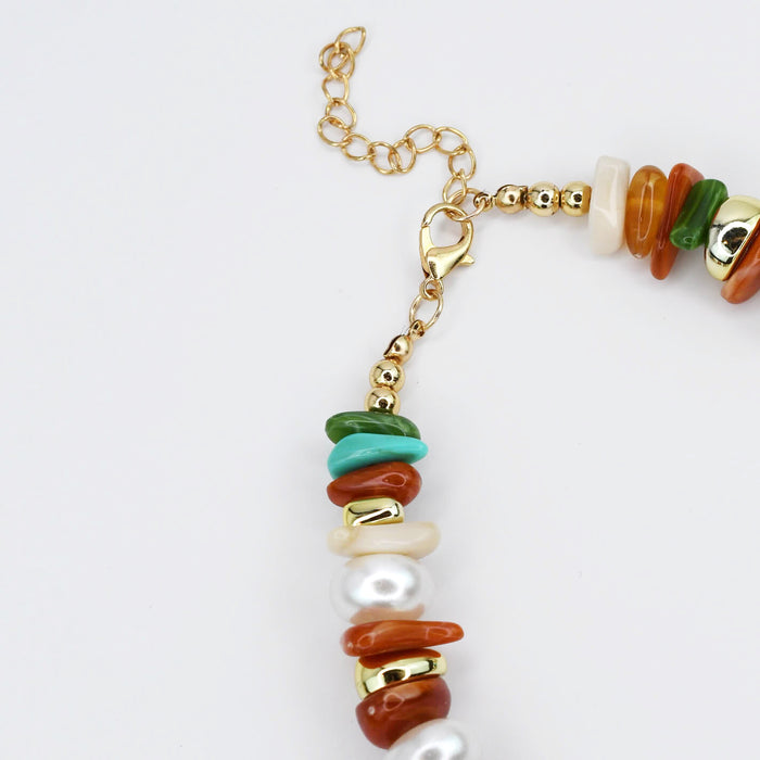 Colorful charms gold necklace featuring gemstone details, layered jewelry design, trendy accessory for women’s jewelry collections, boutique wholesale fashion necklace that is hypoallergenic, tarnish free, and waterproof jewelry with a cute aesthetic statement style