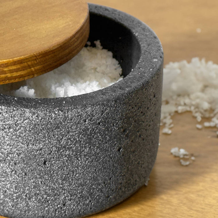 Concrete Salt Cellar with Wooden Lid - Olive Ovation
