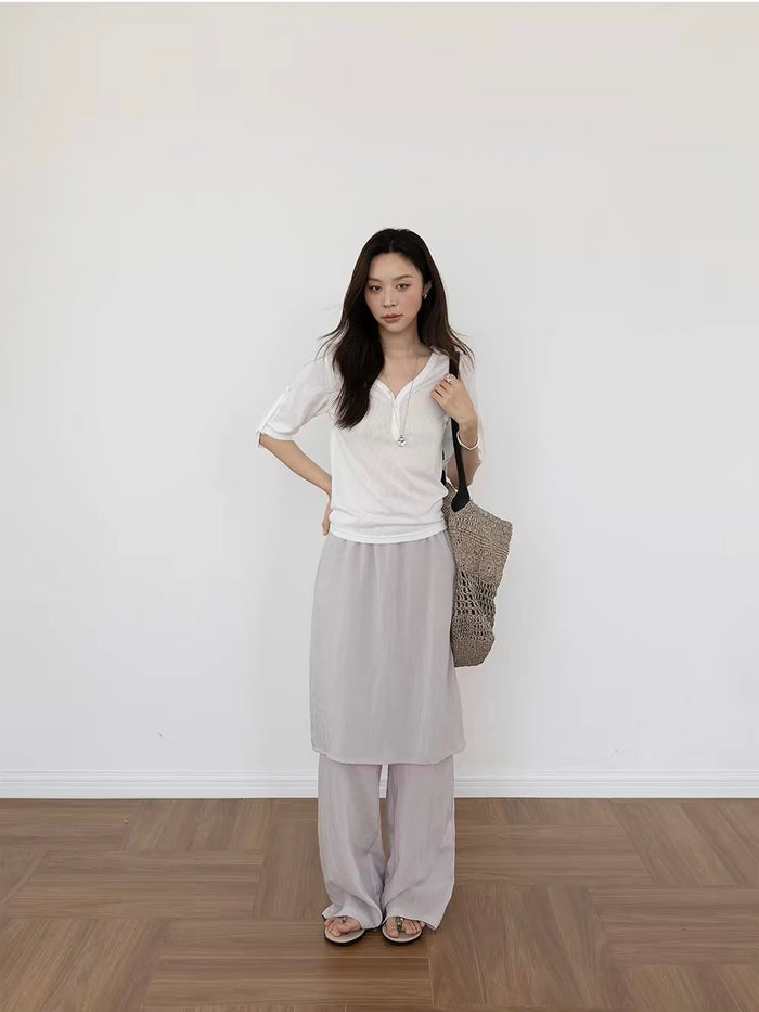 Cotton V-Neck Mid-Sleeve Top