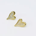 gold heart stud earrings, dainty cubic zirconia design, shiny gold finish, trendy boutique jewelry, waterproof, hypoallergenic, tarnish free, wholesale earrings for boutique