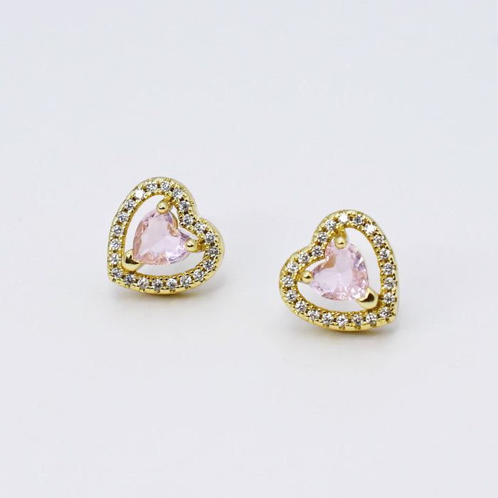 waterproof hypoallergenic earrings, tarnish free 14k gold jewelry, dainty gold earrings, gold hoop earrings, handcrafted gemstone earrings, boutique wholesale earrings, high-quality gold jewelry,heart pink stud
