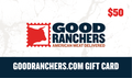 The Digital Gift Card for Good Ranchers displays a cream cow head inside a stamp outline next to the bold words GOOD RANCHERS