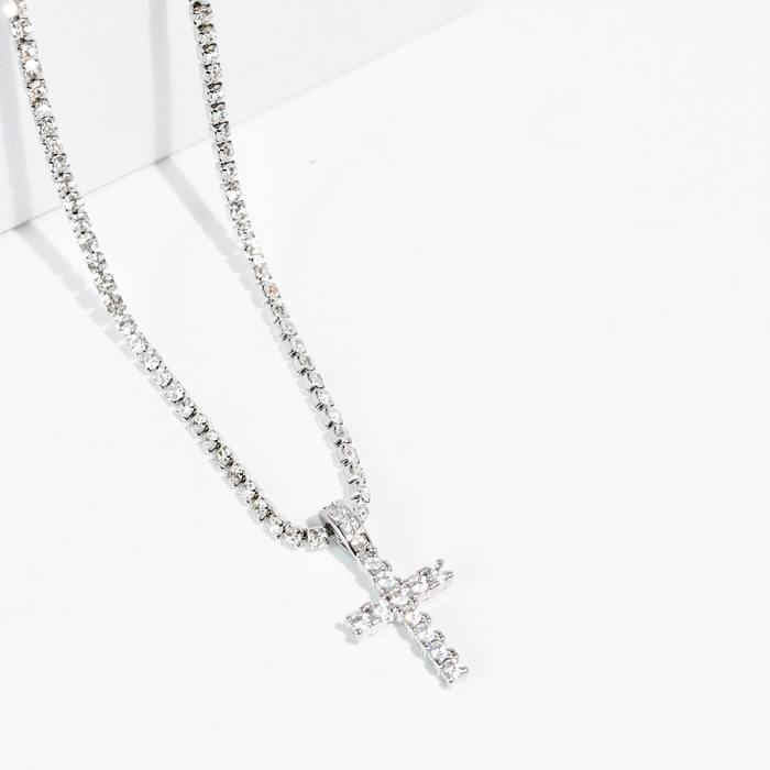 Divine Crystal Cross Silver Necklace
