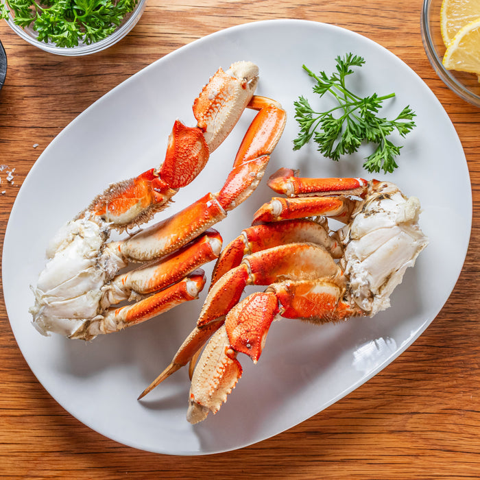 Dungeness Crab Clusters on White Plate