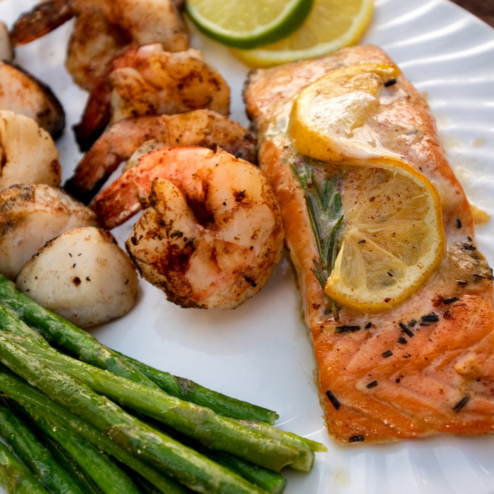 Salmon Shrimp and Scallops