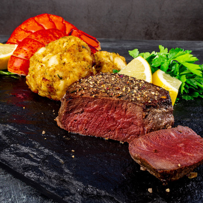 Filet Mignon, Lobster Tail, and Maryland Crab Cake