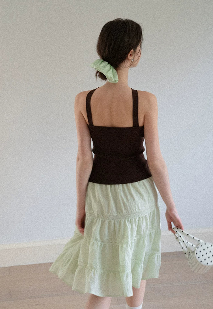 French Lace Tiered A-Line Midi Skirt
