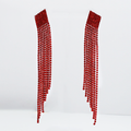 Long red rhinestone fringe earrings with cascading strands for a bold statement look, waterproof earrings, tarnish free jewelry, hypoallergenic earrings for sensitive skin, 24k gold dainty earrings, handcrafted gemstone earrings, gold hoop earrings, boutique wholesale earrings, trendy gold jewelry, high quality jewelry gifts