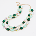Green Layered Round Crystal Necklace