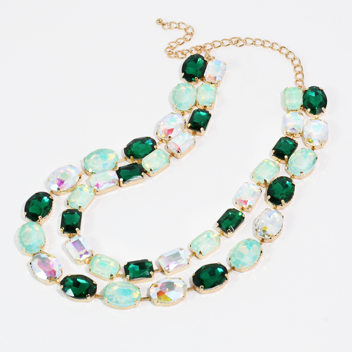 Green Layered Round Crystal Necklace