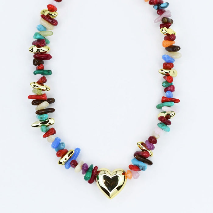 Colorful charms gold necklace featuring gemstone details, layered jewelry design, trendy accessory for women’s jewelry collections, boutique wholesale fashion necklace that is hypoallergenic, tarnish free, and waterproof jewelry with a cute aesthetic statement style