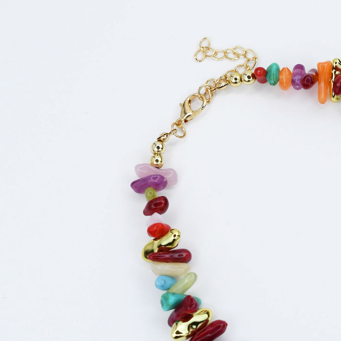 Colorful charms gold necklace featuring gemstone details, layered jewelry design, trendy accessory for women’s jewelry collections, boutique wholesale fashion necklace that is hypoallergenic, tarnish free, and waterproof jewelry with a cute aesthetic statement style