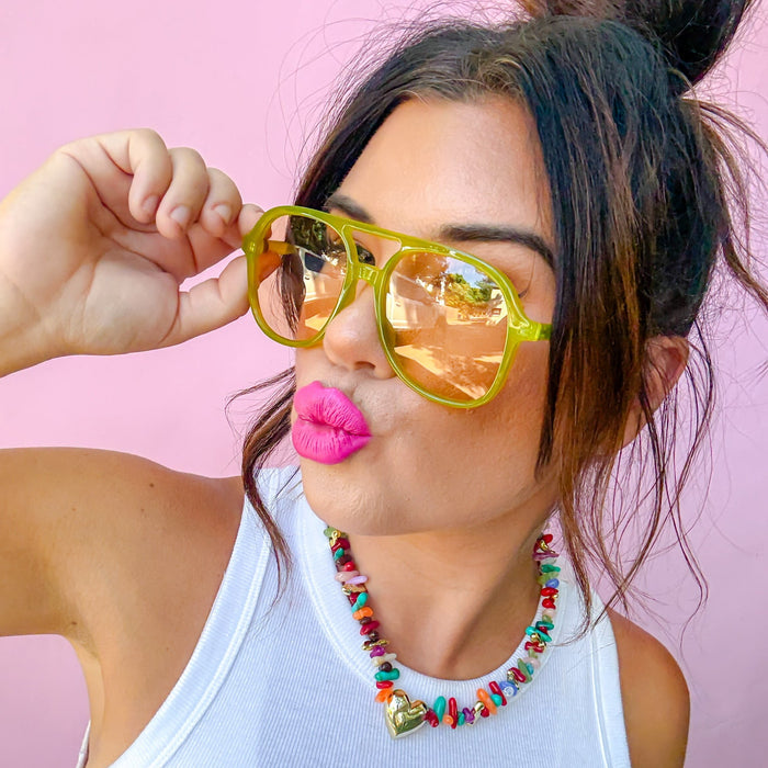 Colorful charms gold necklace featuring gemstone details, layered jewelry design, trendy accessory for women’s jewelry collections, boutique wholesale fashion necklace that is hypoallergenic, tarnish free, and waterproof jewelry with a cute aesthetic statement style
