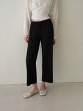EGGKA elastic high-waist wide-leg cropped pants black small