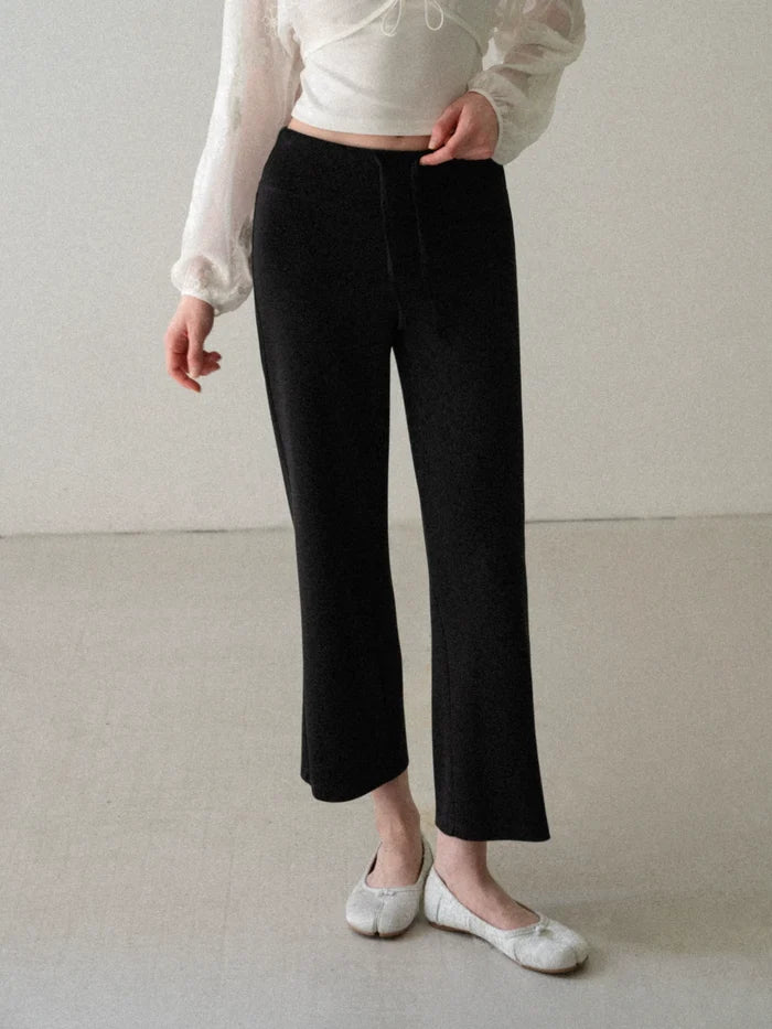 EGGKA elastic high-waist wide-leg cropped pants black large