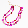 Hot Pink Layered Round Crystal Necklace