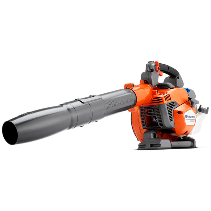 Husqvarna 525BX leaf blower with a black front nozzle and orange engine housing, shown on a clean white background.