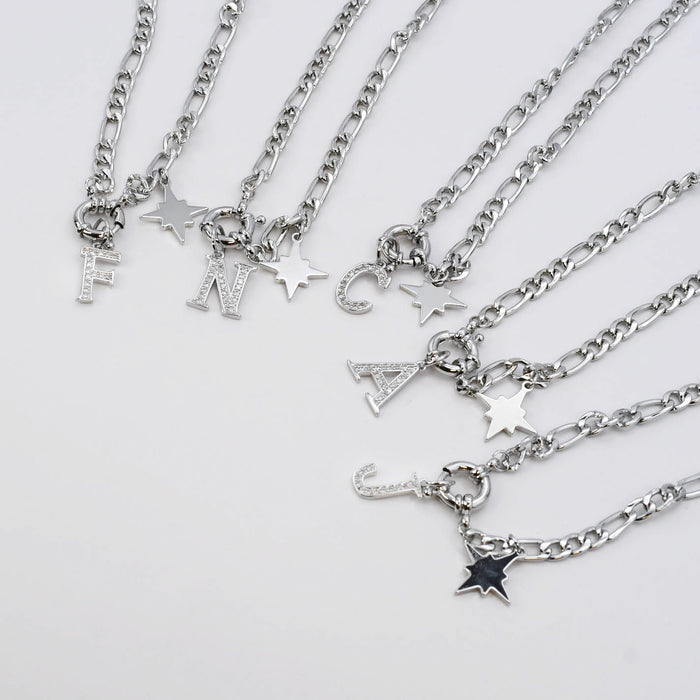 premium silver necklace crafted for everyday wear, offering a dainty handcrafted style with a waterproof, hypoallergenic, tarnish free finish, ideal for minimal modern jewelry lovers, available as wholesale for boutiques,Initials Letter Silver