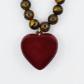 Colorful charms gold necklace featuring gemstone details, layered jewelry design, trendy accessory for women’s jewelry collections, boutique wholesale fashion necklace that is hypoallergenic, tarnish free, and waterproof jewelry with a cute aesthetic statement style,tiger eye tones