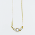 Dainty gold layered necklace, wholesale jewelry for women's boutiques, statement accessory, boutique wholesale jewelry, waterproof necklace, hypoallergenic jewelry, tarnish-free gold necklace, trendy gold jewelry, gold chain necklace with a sparkling square halo pendant and crystal-accented links
