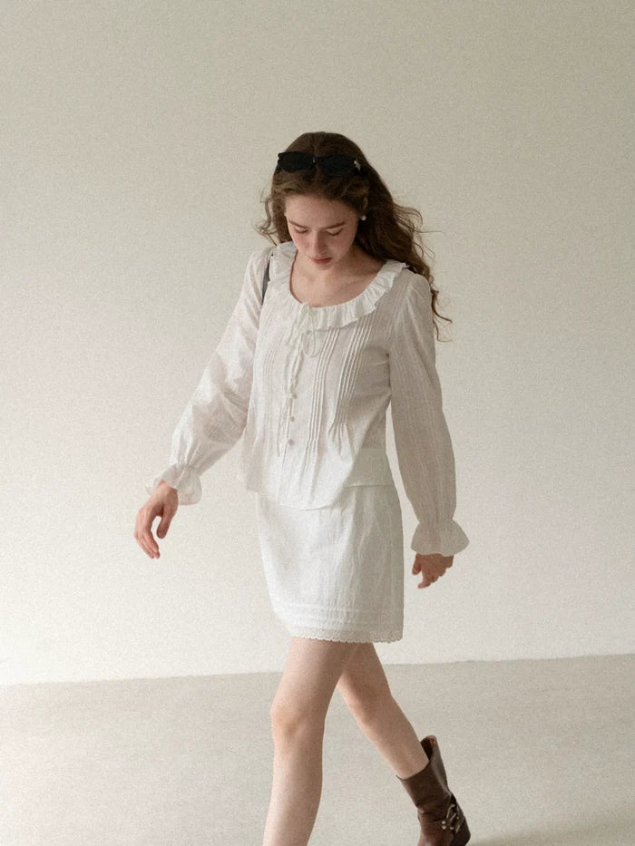 EGGKA lace trim A-line high-waist mini skirt white large