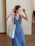EGGKA eggka lace halter floral a-line midi dre blue small
