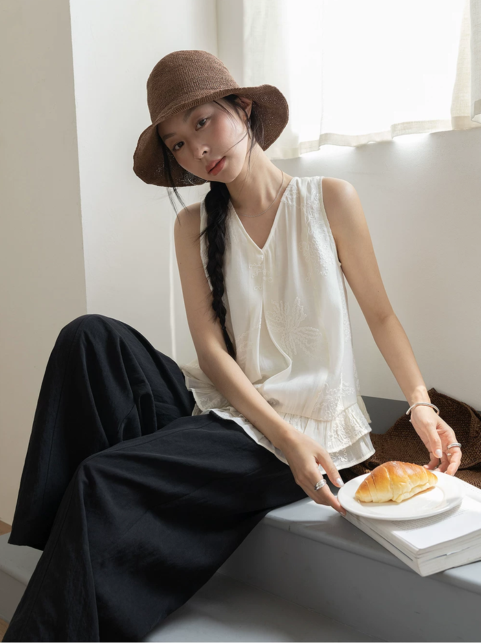 Linen Blend Relaxed Fit Wide-Leg Pants
