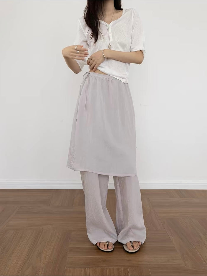 Linen Straight Leg Pants with Skirt