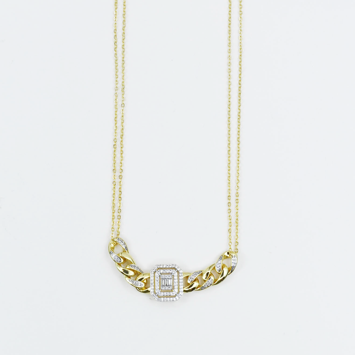 Gold chain necklace with rectangular crystal pendant, boutique wholesale jewelry for women, trendy gold accessory, waterproof necklace, hypoallergenic jewelry, tarnish-free gold chain, elegant statement necklace for everyday or dressy wear