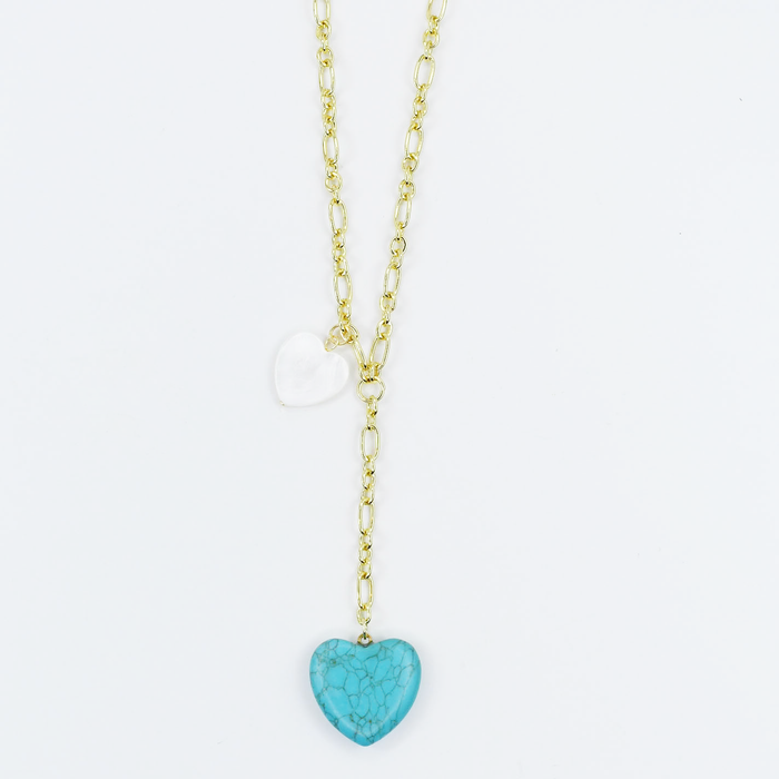 Dainty gold necklace with turquoise heart pendant, waterproof tarnish-free hypoallergenic jewelry, statement accessory for women’s boutiques, wholesale jewelry