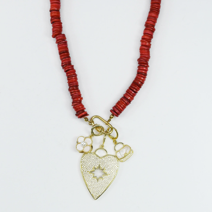 Colorful charms gold necklace featuring gemstone details, layered jewelry design, trendy accessory for women’s jewelry collections, boutique wholesale fashion necklace that is hypoallergenic, tarnish free, and waterproof jewelry with a cute aesthetic statement style