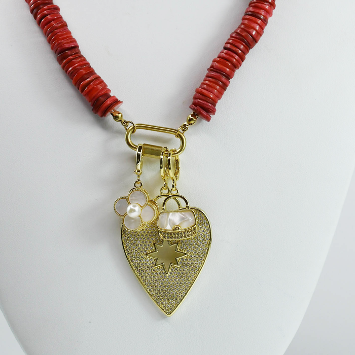 Colorful charms gold necklace featuring gemstone details, layered jewelry design, trendy accessory for women’s jewelry collections, boutique wholesale fashion necklace that is hypoallergenic, tarnish free, and waterproof jewelry with a cute aesthetic statement style