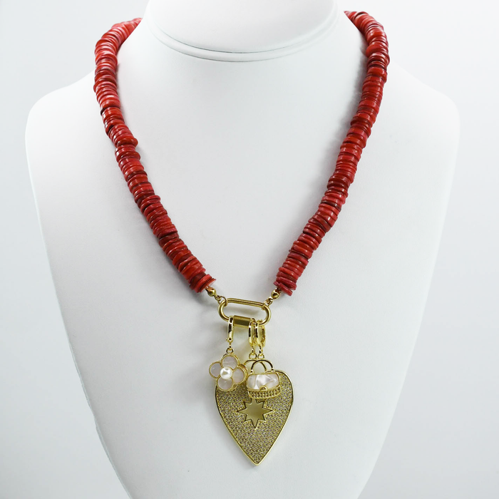 Colorful charms gold necklace featuring gemstone details, layered jewelry design, trendy accessory for women’s jewelry collections, boutique wholesale fashion necklace that is hypoallergenic, tarnish free, and waterproof jewelry with a cute aesthetic statement style