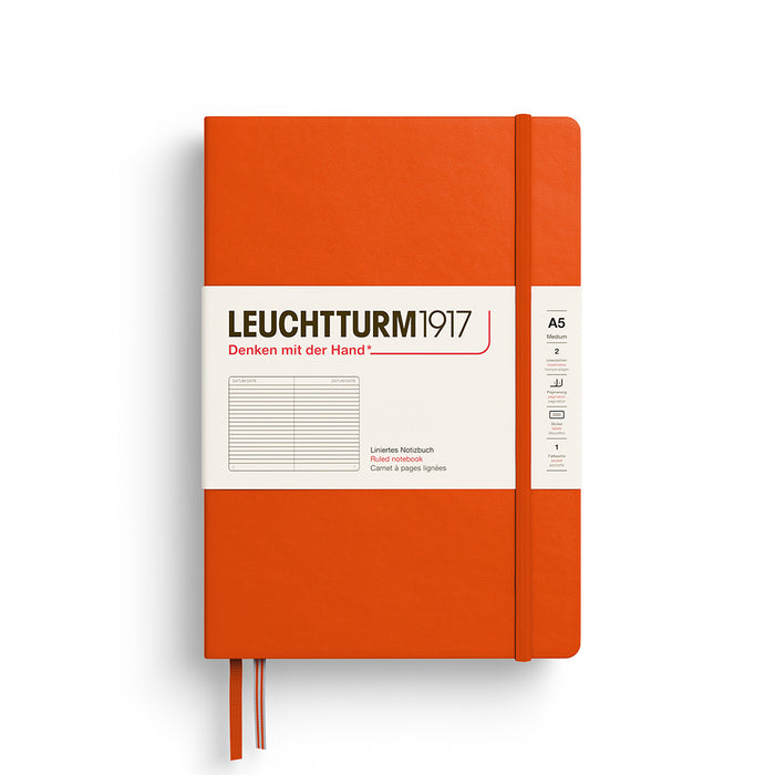 MEDIUM (A5) NOTEBOOK HARDCOVER, PUMPKIN (Multiple Styles) — by Leuchtturm1917