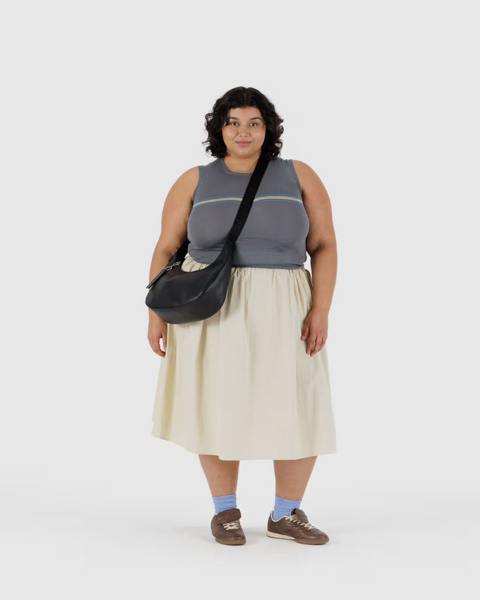MEDIUM RECYCLED LEATHER CRESCENT BAG, Black — by Baggu
