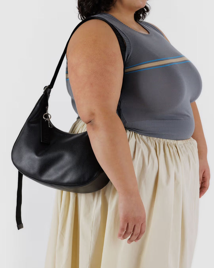 MEDIUM RECYCLED LEATHER CRESCENT BAG, Black — by Baggu