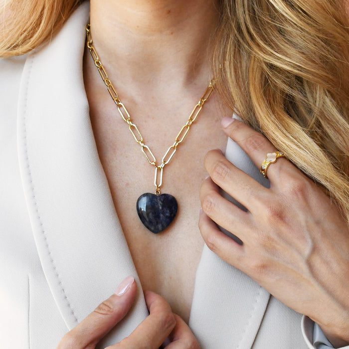 Dainty gold layered necklace, wholesale jewelry for women's boutiques, statement accessory, boutique wholesale jewelry, waterproof necklaces, statement gold necklace,trendy Gold necklace, waterproof gold necklace, hypoallergenic gold necklace,tarnish free Gold necklace, statement gold necklace gold chain with dark blue heart pendant