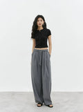 Mist Grey Cotton Blend Wide-Leg Pants