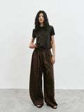 Mocha Brown Drapey Elastic Waist Wide-Leg Pants